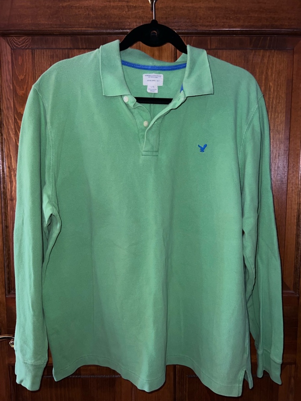 American Eagle Outfitters Men's Long-Sleeve Green Polo Shirt